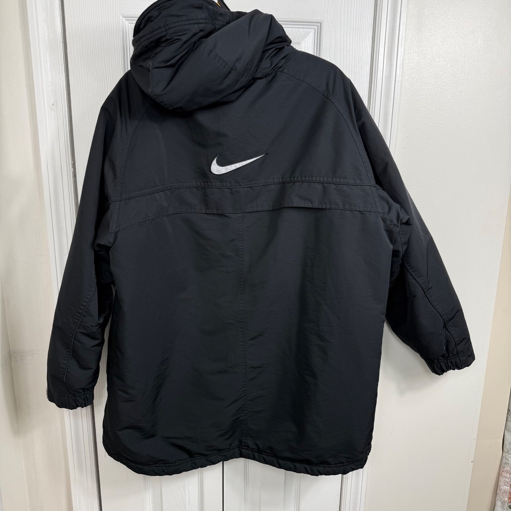 Vintage Nike Hooded Fleece Lined Jacket Black Big Swoosh Y2K Windbreaker